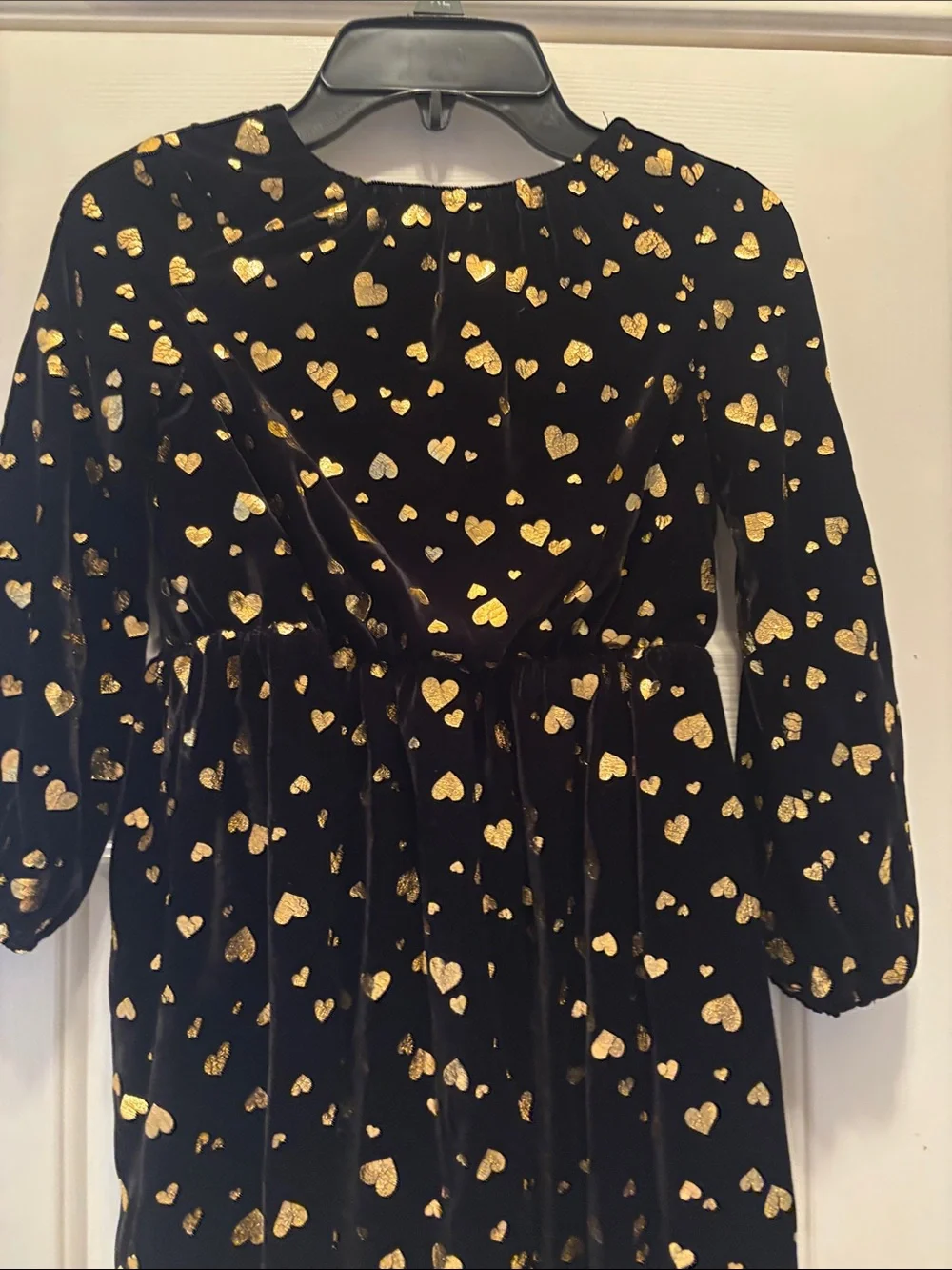 Pippa & Julie Black Velvet Dress with Gold Heart Accents